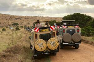 Jeep safari in Maasai Mara National Park Kenya photo