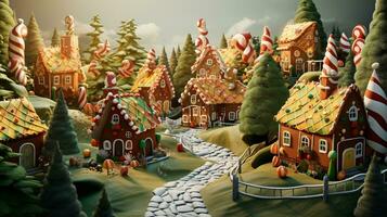 A gingerbread village in a forest, christmas image, 3d illustration images photo