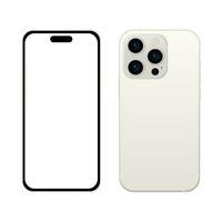 New white TITANIUM smartphone model 15 PRO, mockup template on white background - Vector photo