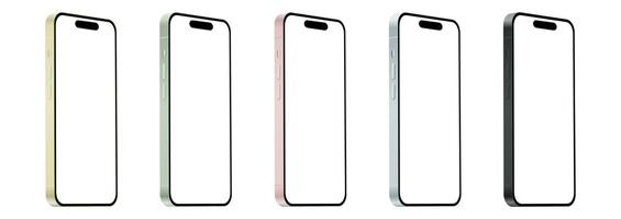 New Smartphone 15, Modern Smartphone Gadget, Set of 5 Pieces in New Original Colors - Vector photo