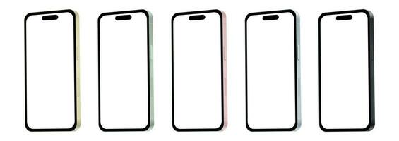New Smartphone 15, Modern Smartphone Gadget, Set of 5 Pieces in New Original Colors - Vector