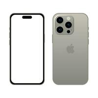 nuevo natural titanio modelo de manzana iphone 15 Pro teléfono inteligente, Bosquejo modelo en blanco antecedentes - vector