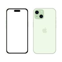 New green Apple iPhone 15 smartphone model, mockup template on white background - Vector photo