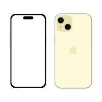 New yellow Apple iPhone 15 smartphone model, mockup template on white background - Vector