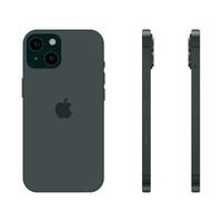 New black model of Apple iPhone 15 smartphone, mockup template on white background - Vector