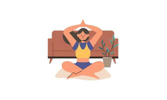 Tranquil woman meditating outdoor vector isolated illustration