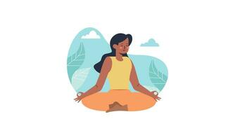 Tranquil woman meditating outdoor vector isolated illustration