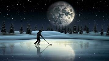 A child skating on a frozen pond, christmas image, 3d illustration images photo