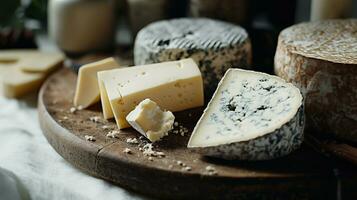 Generative AI, Different types of cheese on the table, aesthetic muted neutral colors photo
