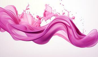 Generative AI, Flowing light pink, viva magenta smoke with splashes. Soft fluid banner, spring female mood, 3D effect, modern macro realistic abstract background illustration, ink in water effect. photo