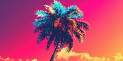 Generative AI, retro california coconut palms. Hawaii palm trees at sunset. Summer background photo