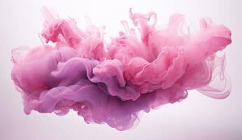 Generative AI, Flowing light pink, viva magenta smoke with splashes. Soft fluid banner, spring female mood, 3D effect, modern macro realistic abstract background illustration, ink in water effect photo