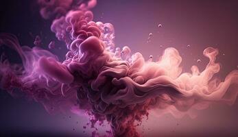 Generative AI, Flowing light pink, viva magenta smoke with splashes. Soft fluid banner, spring female mood, 3D effect, modern macro realistic abstract background illustration, ink in water effect photo