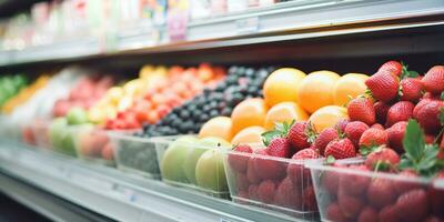 generativo ai, supermercado Fruta en estante foto