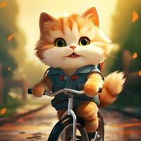 vistoso gato montando un bicicleta conducción animación ilustración y hermosa antecedentes foto