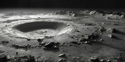 Generative AI, another alien planet surface relief, moon crater. Space background photo