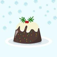 Navidad pudín vector tradicional fiesta temporada postre con un cremoso cima. con nieve antecedentes