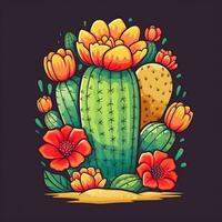 un pegatina vistoso cactus flor vector ilustración antecedentes foto