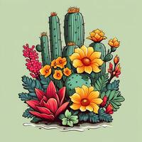 A Sticker Colorful Cactus Flower Vector Illustration Background photo