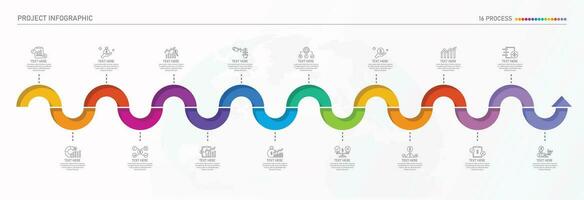 infografía proceso diseño con íconos y dieciséis opciones o pasos. vector