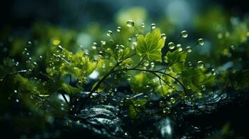 Green plants and grass on a computer board with microchips and microchips transistors and resistors. Computer electronics and technology and the harmony of modern technology and nature. AI generated photo