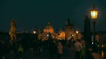 Night view of Charles Bridge and Old Town in Prague video