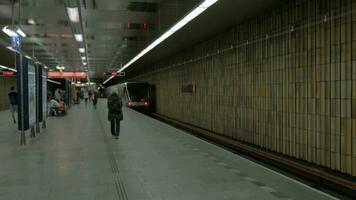 View of moving away subway train on the station Prague, Czech Republic video