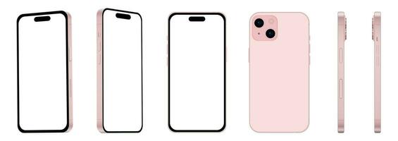 conjunto de 6 6 artículos desde diferente anglos, 15 rosado teléfono inteligente modelos nuevo, Bosquejo para web diseño en blanco antecedentes vector