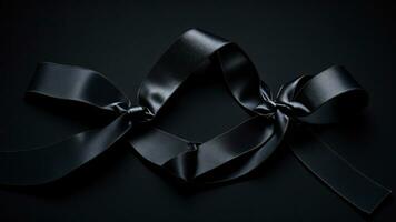 Black satin ribbon bow on black background. Copy space for text. ai generated photo