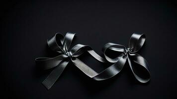 Black ribbon bow on black background. Copy space for text. ai generated photo