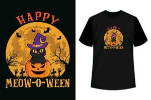 Happy Meoween Witch Cats Cute Halloween Animal Pet Kitten T-Shirt vector