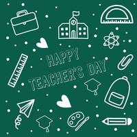 Greeting card for happy teacher's day with chalk on a blackboard. Simple vector illustration.