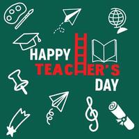 Greeting card for happy teacher's day with chalk on a blackboard. Simple vector illustration.eb