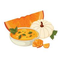 Autumn composition pumpkin soup. vector