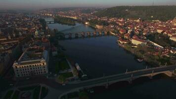 Prague panorama with Vltava river, aerial view video