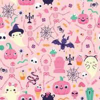 Pattern with elements for Halloween on a pink background vector