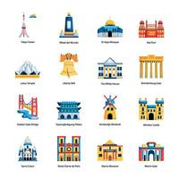 Collection of Famous Monuments Flat Icons vector