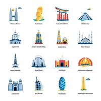 Set of Worlds Famous Monuments Flat Icons vector