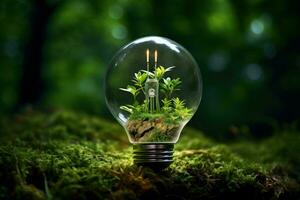 Efficient Eco green bulb. Generate Ai photo