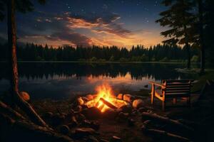 Rustic Campfire pattern tent. Generate Ai photo