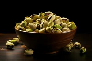 Crunchy Bowl pistachios. Generate Ai photo