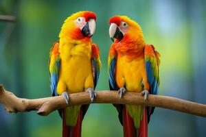 Vibrant Bright parrots. Generate Ai photo