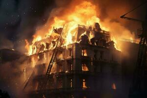 Destructive Building fire closeup. Generate Ai photo