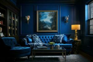 Blue room sofa. Generate Ai photo