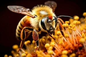 Furry Bee closeup. Generate Ai photo