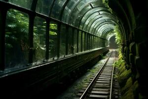 Glass railway tunnel. Generate Ai photo