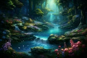 Tranquil Beautiful fantasy river. Generate Ai photo