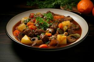 Beef stew vegetables sauce. Generate Ai photo