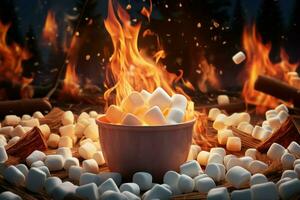 Aromatic Campfire marshmallow place. Generate Ai photo