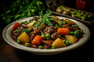 Aromatic Beef stew vegetables sauce. Generate Ai photo